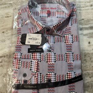 Visconti Black Men's Red and Blue Checkered Dress Shirt